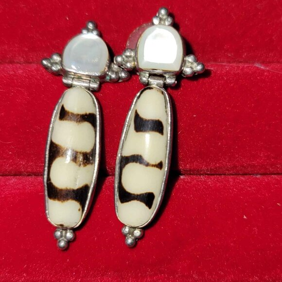 Vintage Sajen 925 Sterling African Mud Bead Earrings Stunning